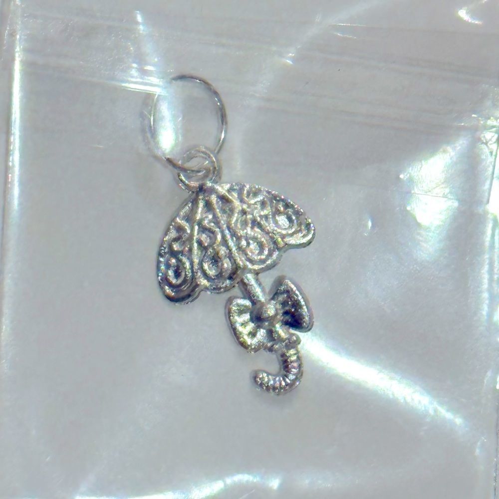Umbrella Necklace Silver Tone Pendant Charm - Picture 3 of 6